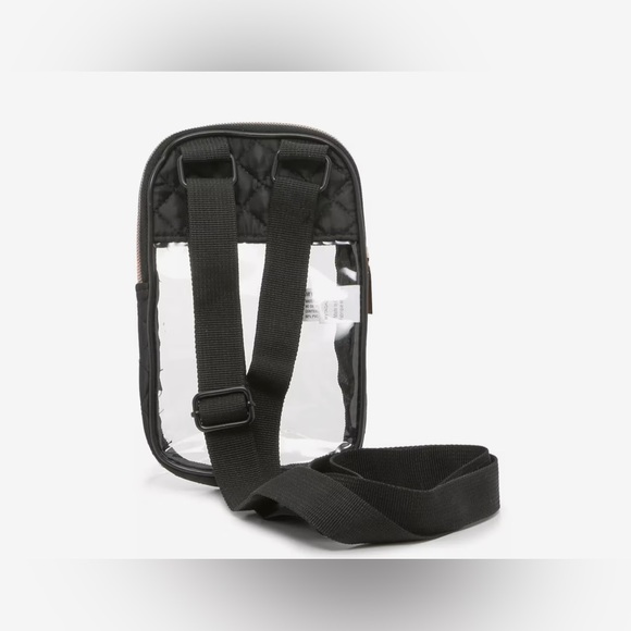 Clear & Black Quilted Crossbody Bag With Rose Gold Tone Zipper (4.25” X 7.5”) - Picture 16 of 16